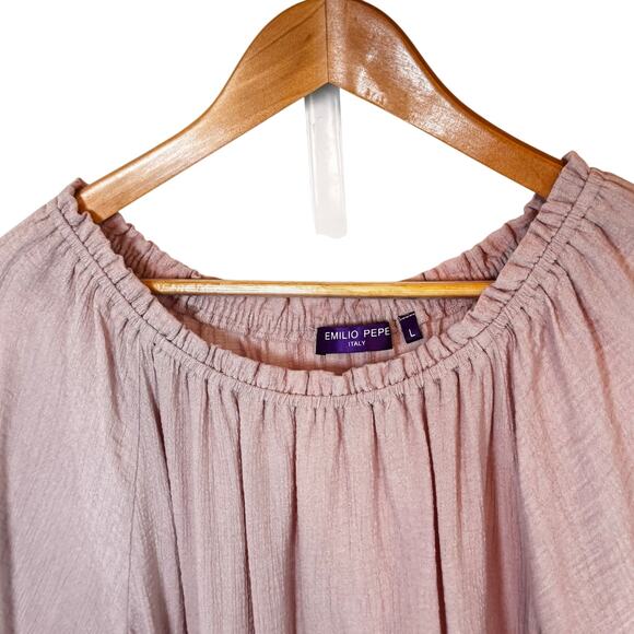 EMILIO PEPE Italy Dusty Rose Pink On or Off Shoulder Blouse Top Sz L - Picture 2 of 11